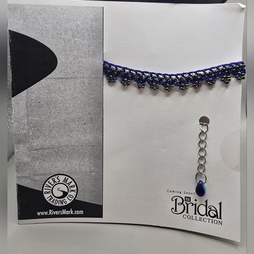 Necklace Dark Vibrant Blue Woven And Beeded Neclace